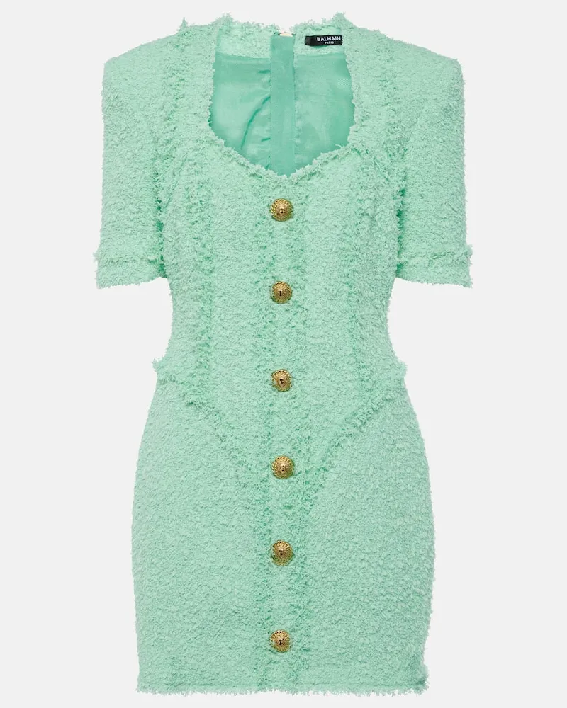 Balmain Verziertes Minikleid aus Tweed Grün