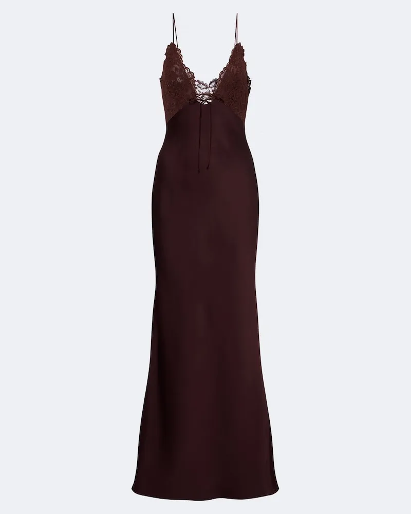 De La Vali Robe Maeve aus Satin mit Spitze Burgunderrot