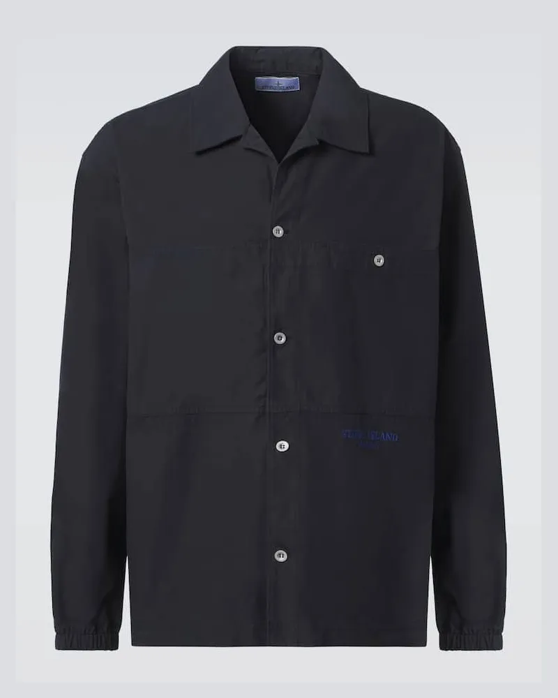 Stone Island Hemdjacke Marina aus Baumwoll-Canvas Blau
