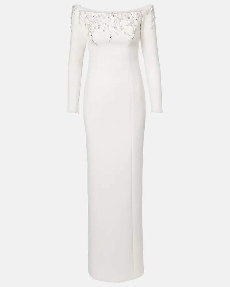 Safiyaa Bridal Robe Gioia aus Crêpe mit Kristallen Weiß