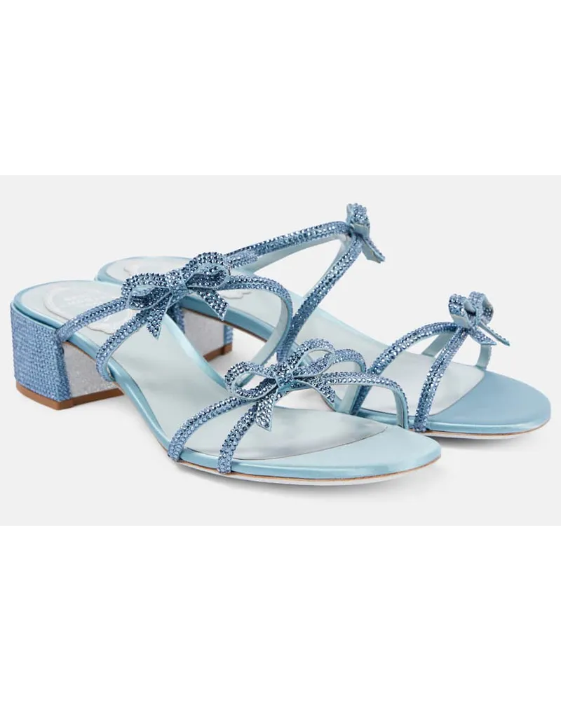 René Caovilla Sandalen Caterina aus Satin mit Kristallen Blau