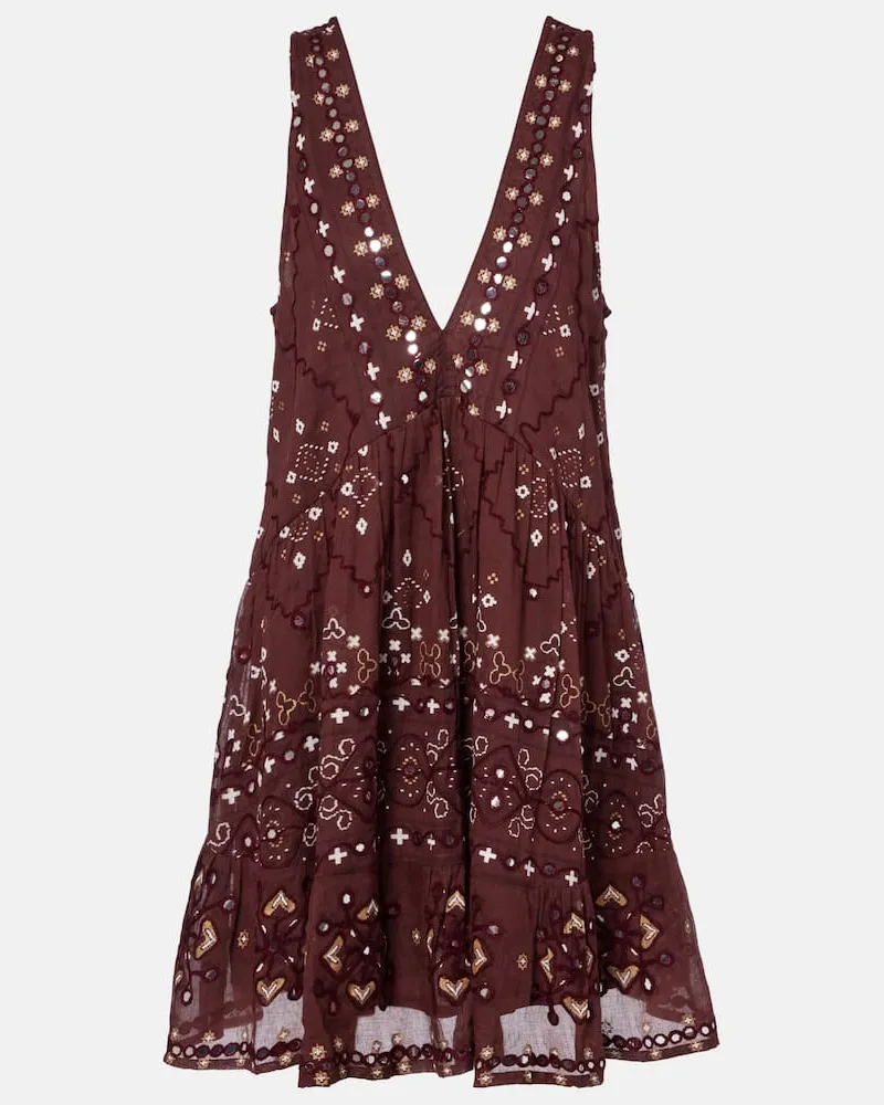 Juliet Dunn Besticktes Minikleid aus Baumwolle Braun