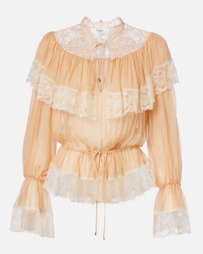 Chloé Chloé Bluse aus Seide mit Spitze Pink