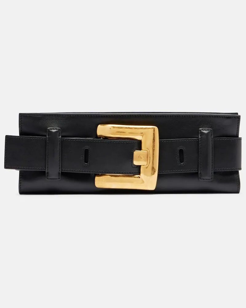 Balmain Clutch Anthem aus Leder Schwarz