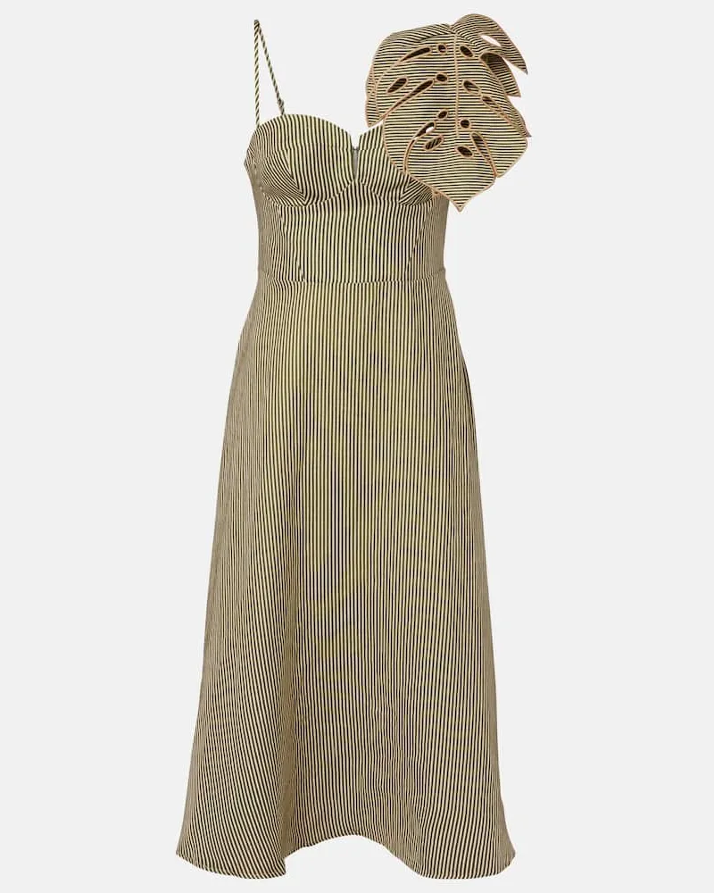 FARM Rio Midikleid Monstera aus Leinen Grün