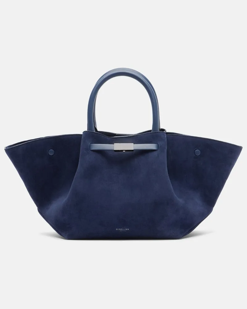 DeMELLIER Tote Bag New York Midi aus Veloursleder Blau