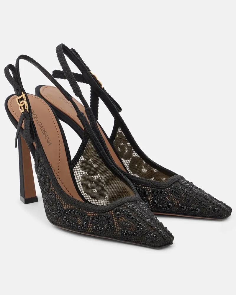 Dolce & Gabbana Verzierte Slingback-Pumps DG Schwarz