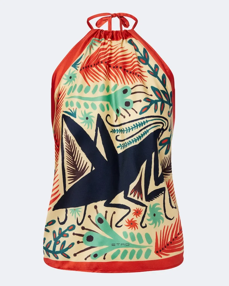Etro Bedrucktes Neckholder-Top aus Seide Multicolor