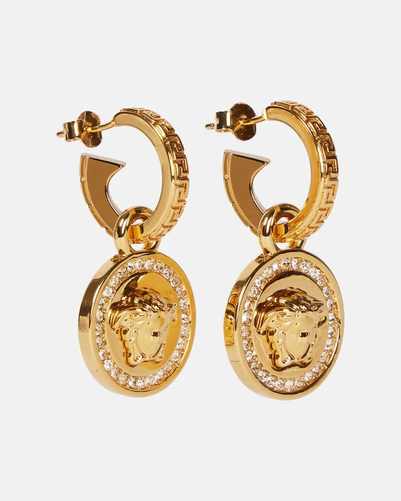 Versace Ohrringe Greca and Medusa mit Kristallen Gold