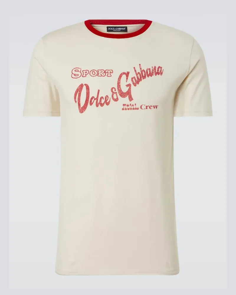 Dolce & Gabbana Bedrucktes T-Shirt aus Baumwolle Beige