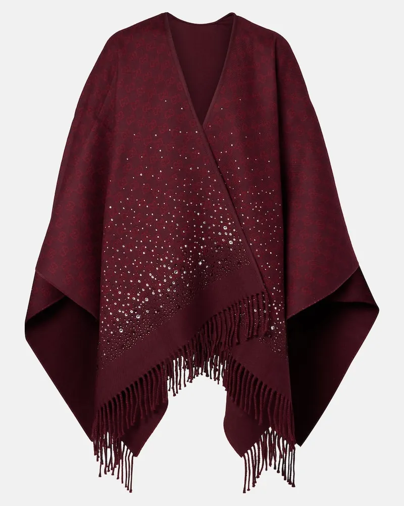 Gucci Schal GG aus Wolle mit Kristallen Burgund