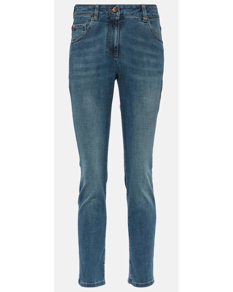 Brunello Cucinelli High-Rise Cropped Skinny Jeans Blau