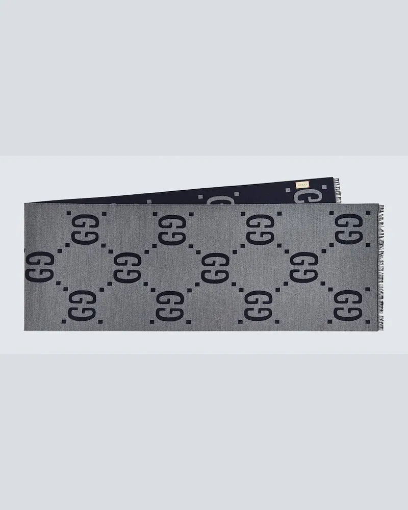 Gucci Schal GG aus Wolle und Seide Grau