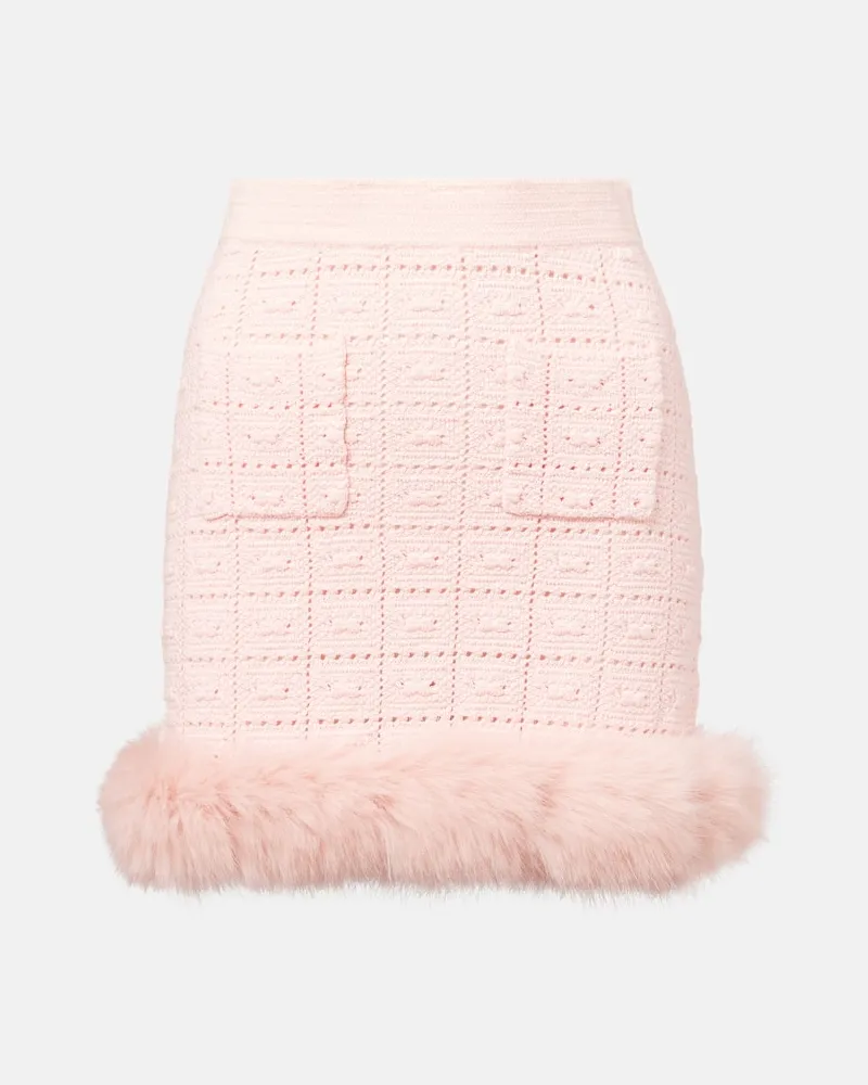 Self-Portrait Minirock aus Strick mit Faux Fur Pink