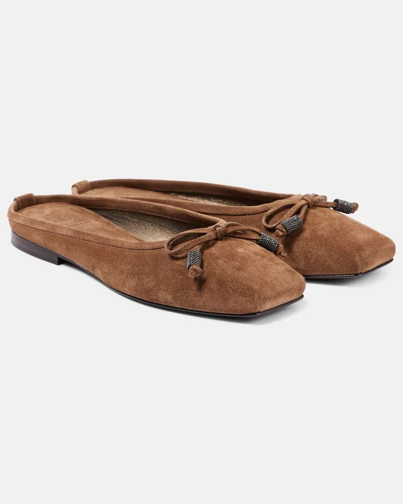Brunello Cucinelli Slippers aus Veloursleder Braun