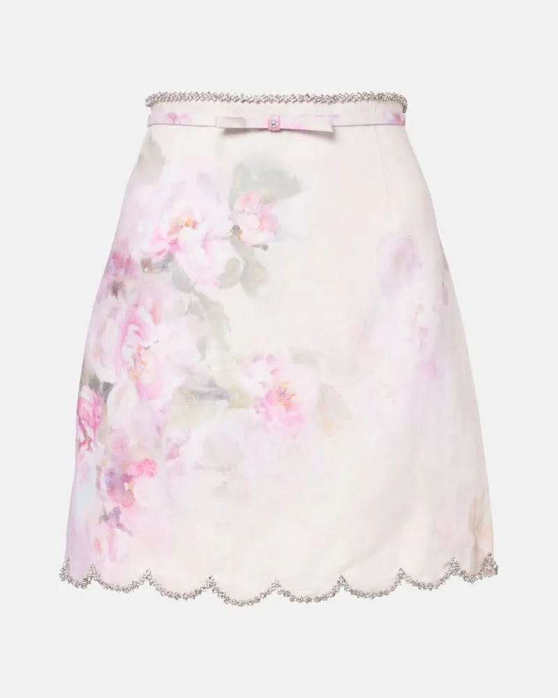 Zimmermann Bedruckter Minirock Crush aus Leinen Pink