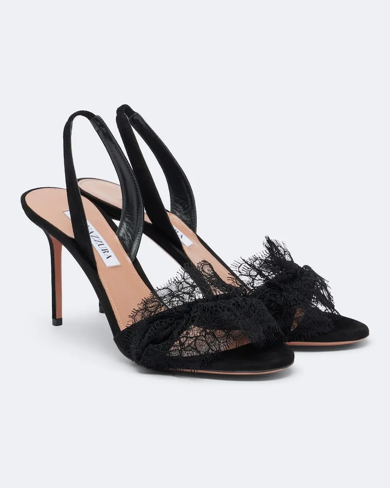 Aquazzura Slingback-Sandalen Lover aus Veloursleder Schwarz
