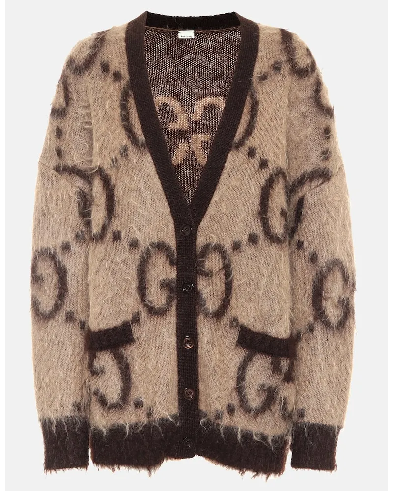 Gucci Wendbarer Cardigan GG aus einem Mohairgemisch Beige