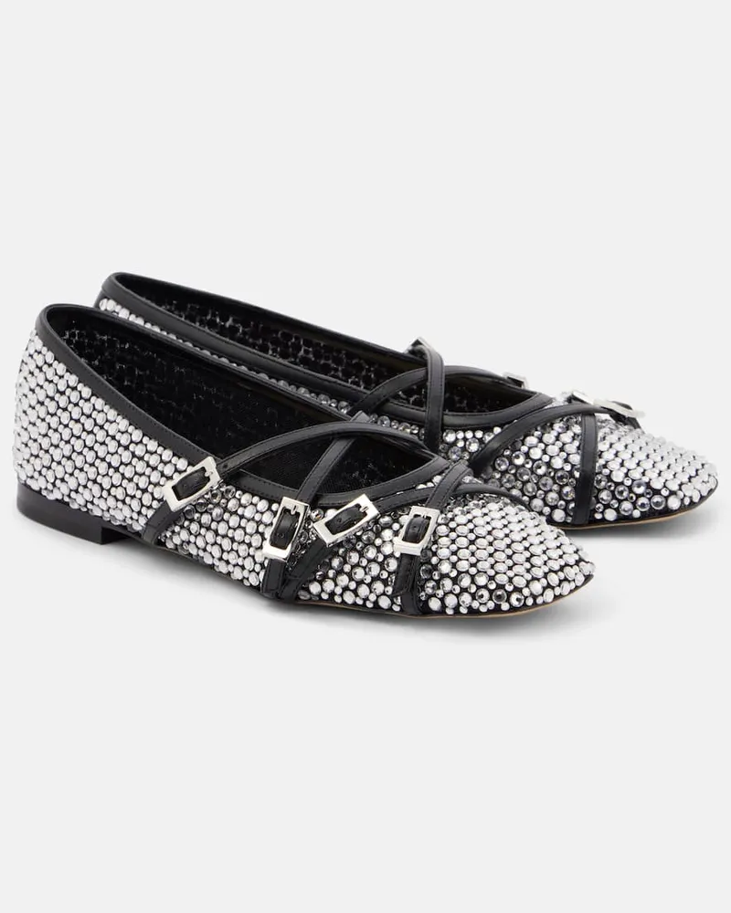 Mach & Mach Ballerinas aus Mesh mit Kristallen Schwarz