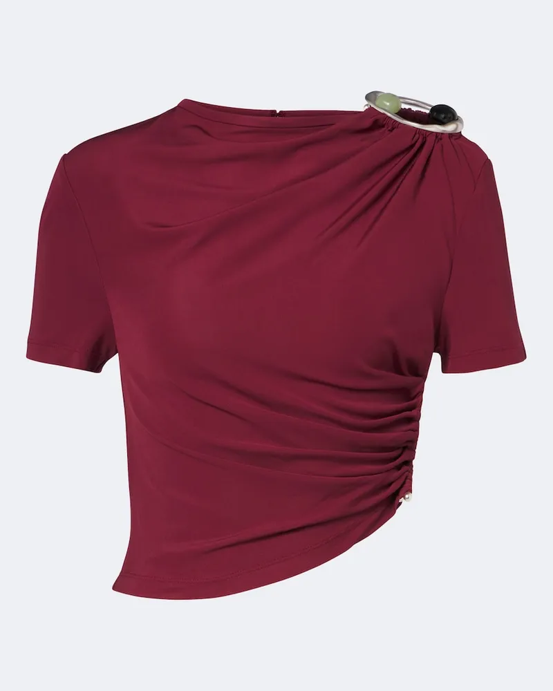 Christopher Esber Crop Top Orica aus Jersey mit Kristallen Burgunderrot