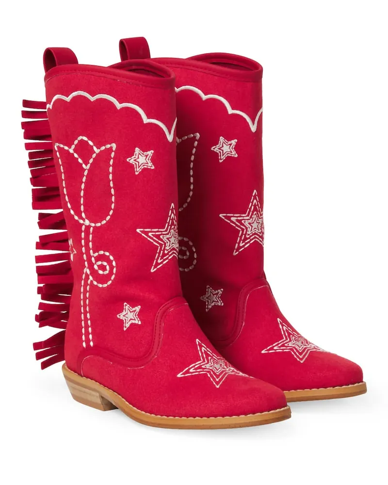 Stella McCartney Kids Bestickte Westernstiefel Rot