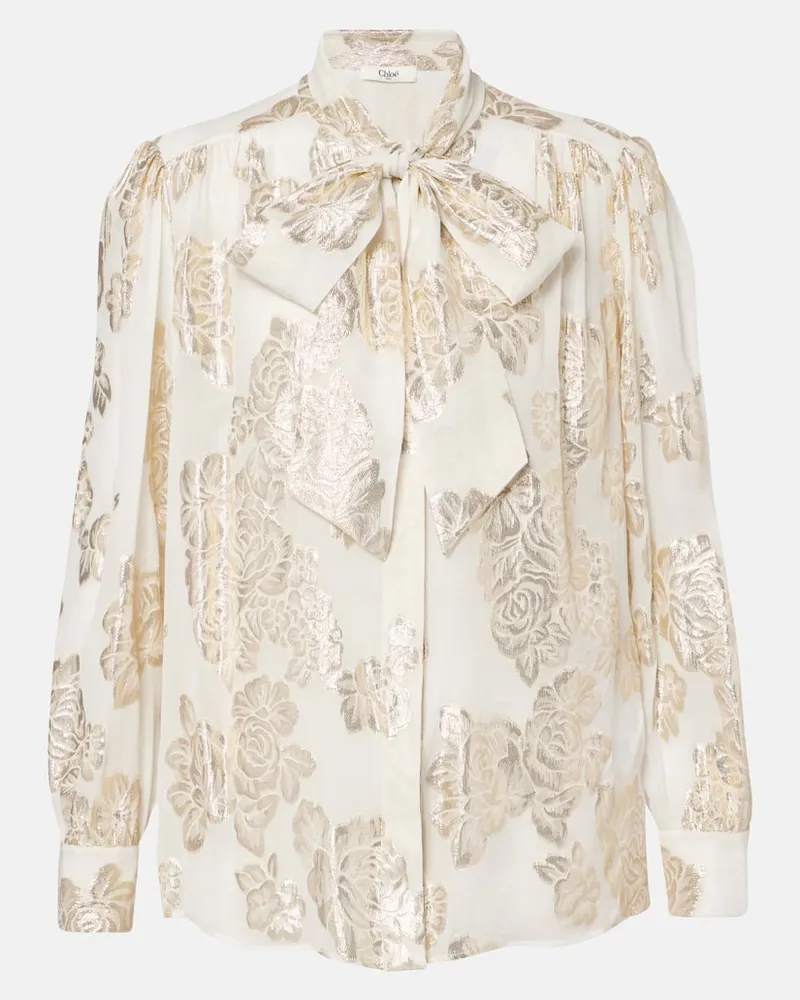 Chloé Chloé Bluse aus einem Seidengemisch mit Fil Coupé Weiß