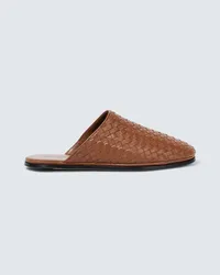 Bottega Veneta Slippers Intrecciato aus Leder Braun