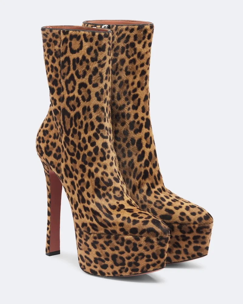 Amina Muaddi Ankle Boots Cynthia aus Kalbshaar Braun