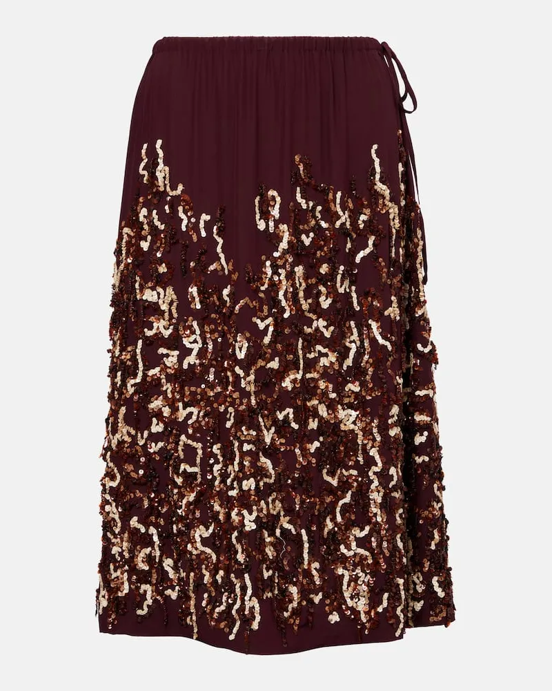 Dries van Noten Midirock aus Seide mit Pailletten Burgund