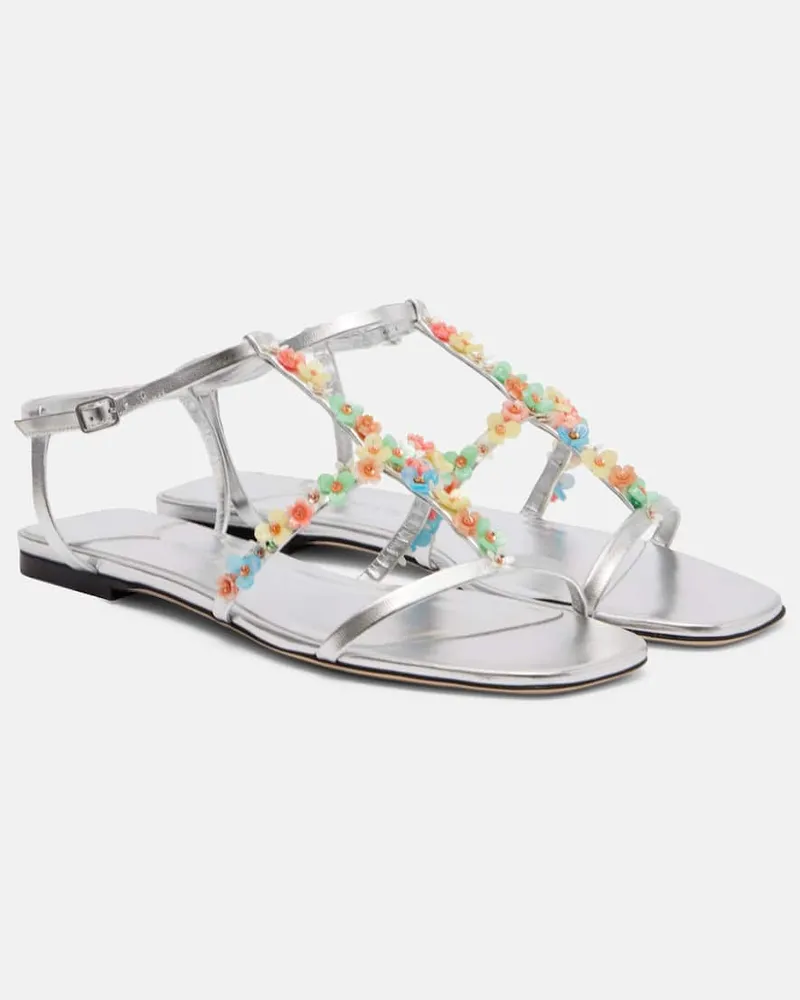 Jimmy Choo Sandalen Gwyn Daisy aus Metallic-Leder Silber