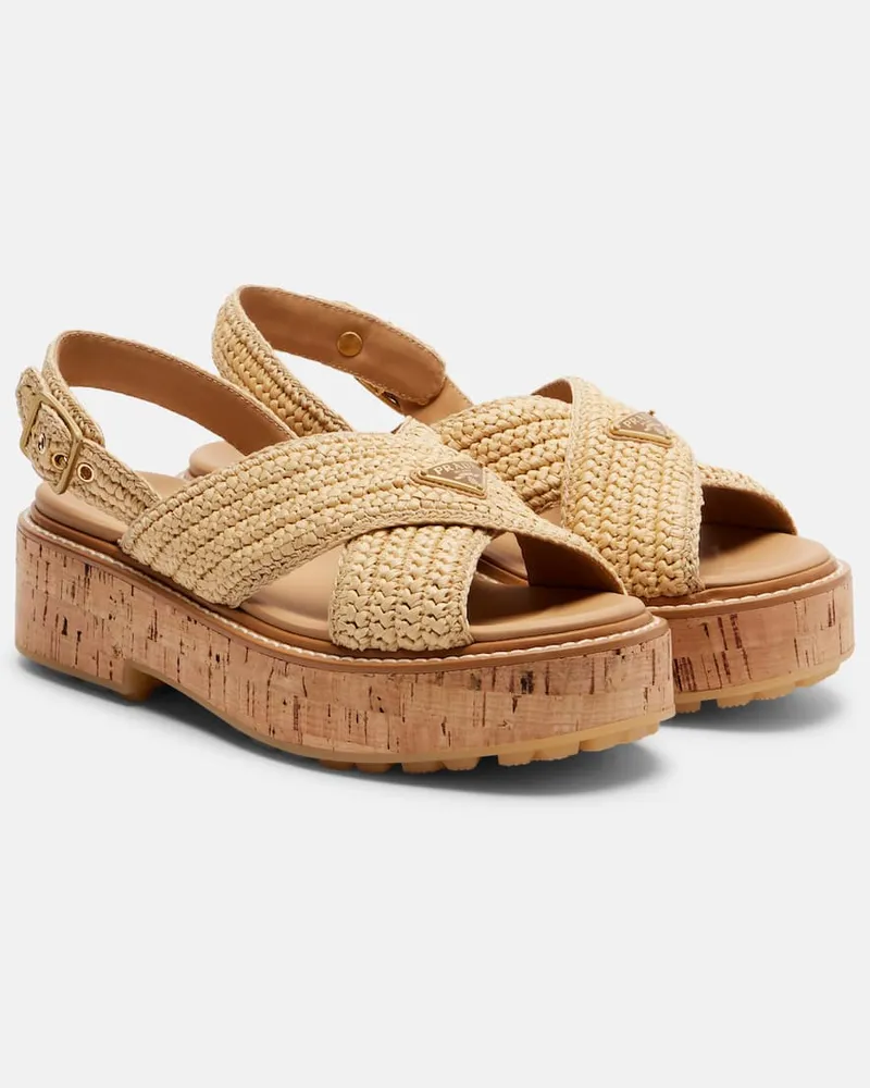 Prada Slingback-Sandalen aus Raffiabast Beige