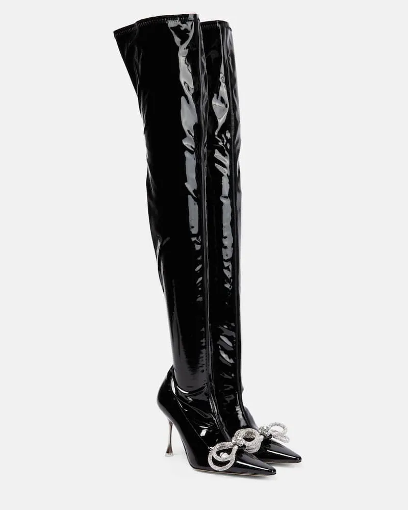 Mach & Mach Verzierte Overknee-Stiefel aus Lacklederimitat Schwarz