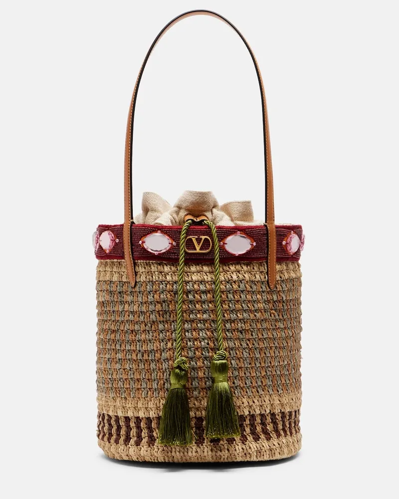 Valentino Garavani Bucket Bag VLogo Large mit Kristallen Beige