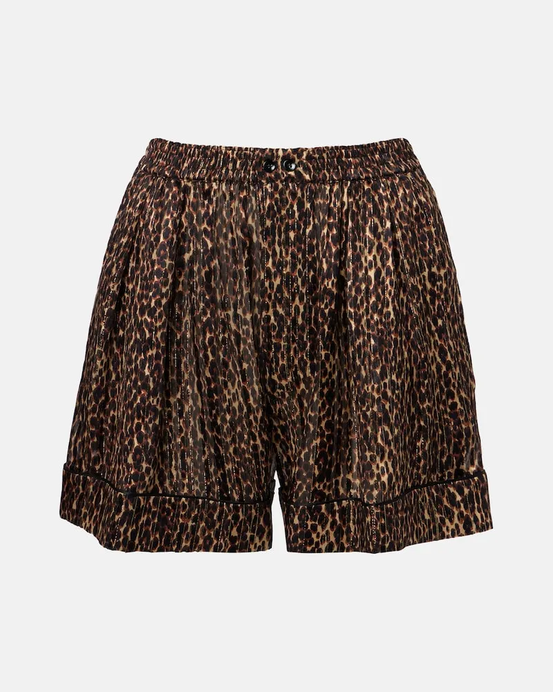 Saint Laurent Bedruckte Shorts aus Seide Braun