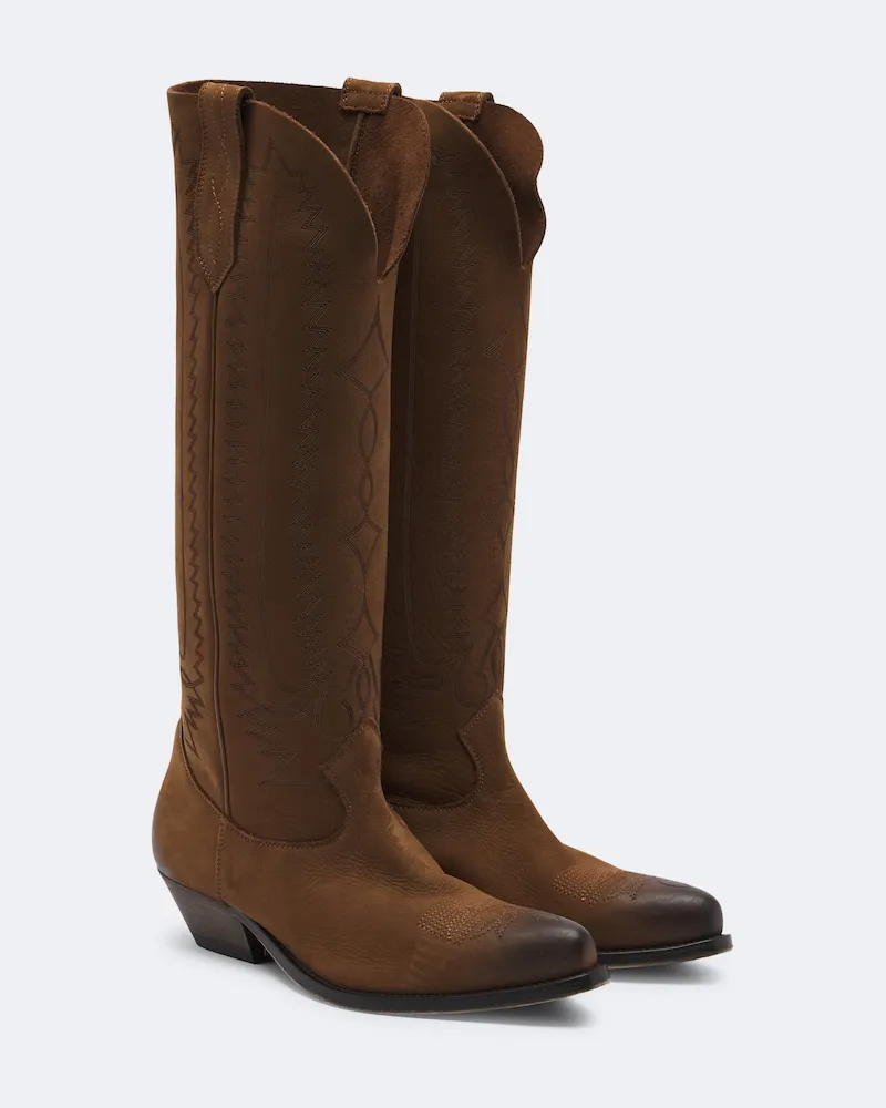 Golden Goose Cowboy Boots Wish Star aus Veloursleder Braun