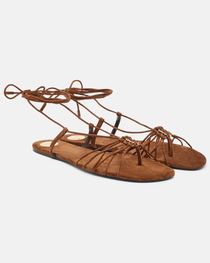 Saint Laurent Sandalen Babylone Cassandre aus Veloursleder Braun