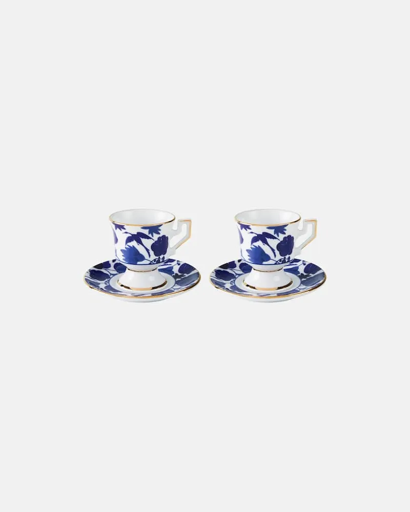 La DoubleJ Set Wildbird Blu aus zwei Espressotassen und Untertassen Blau