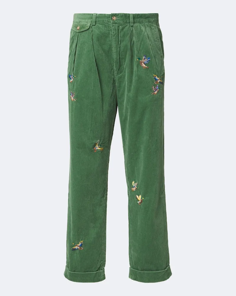 Ralph Lauren Bestickte Gerade Hose aus Baumwoll-Cord Grün