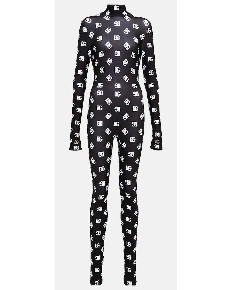Dolce & Gabbana Bedruckter Jumpsuit aus Jersey Schwarz