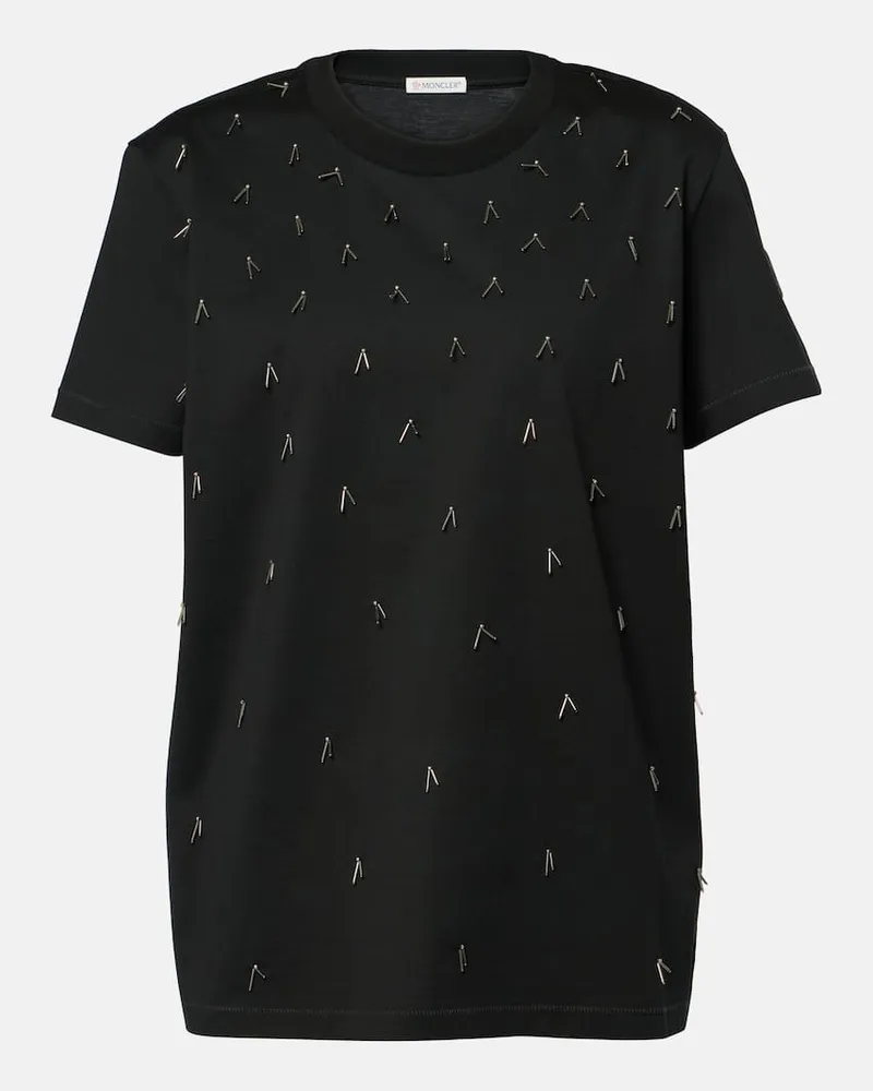 Moncler Verziertes T-Shirt aus Baumwolle Schwarz