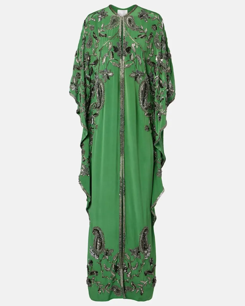 Johanna Ortiz Verzierter Kaftan Mystical Gaucho aus Seide Grün
