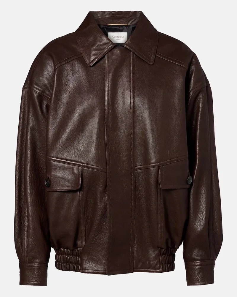 Saint Laurent Oversize-Lederjacke Braun