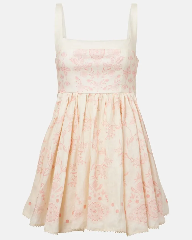 AGUA BENDITA Minikleid Hierbabuena Floritura aus Leinen Rosa