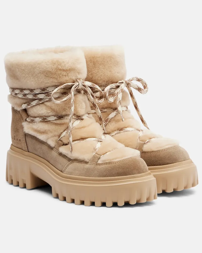 Hogan Schnürstiefel aus Shearling und Veloursleder Beige
