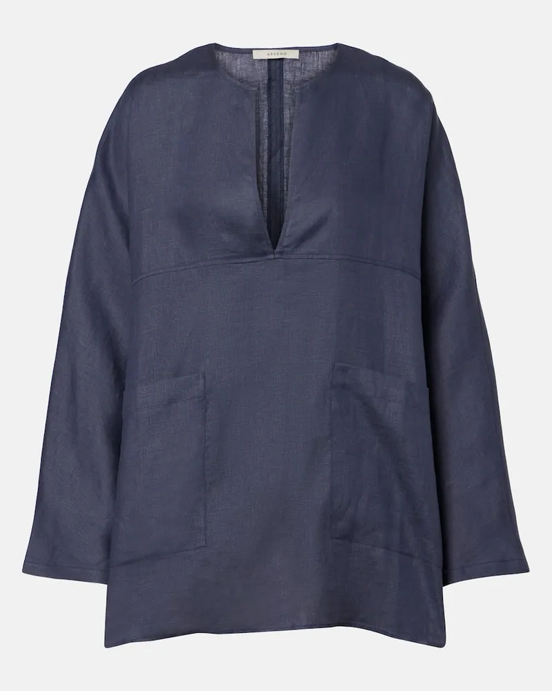 ASCENO Oversize-Bluse aus Leinen Blau