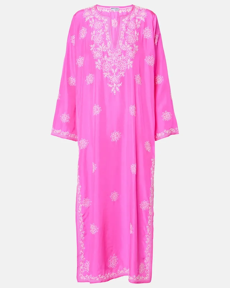 Juliet Dunn Bestickter Kaftan aus Seide Rosa
