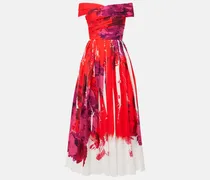 Bedrucktes Off-Shoulder-Maxikleid aus Faille