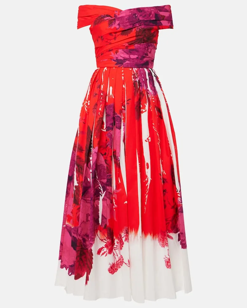 Erdem Bedrucktes Off-Shoulder-Maxikleid aus Faille Multicolor