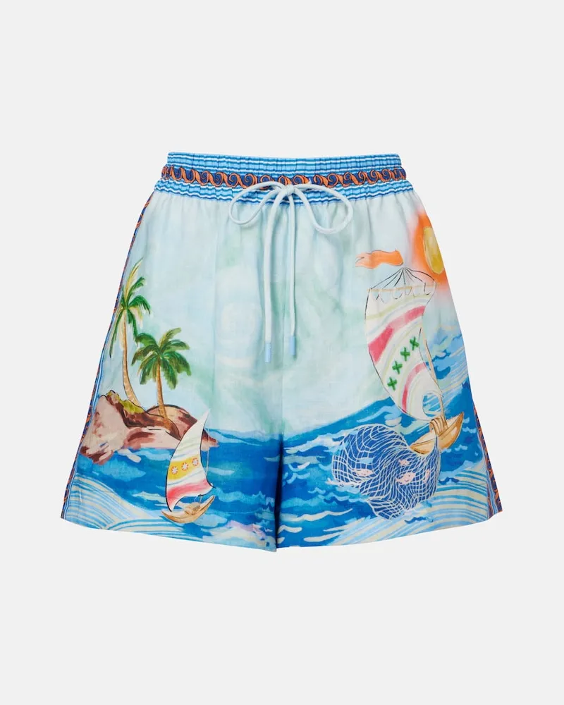 ALEMAIS Alémais Bedruckte Shorts aus Leinen Blau