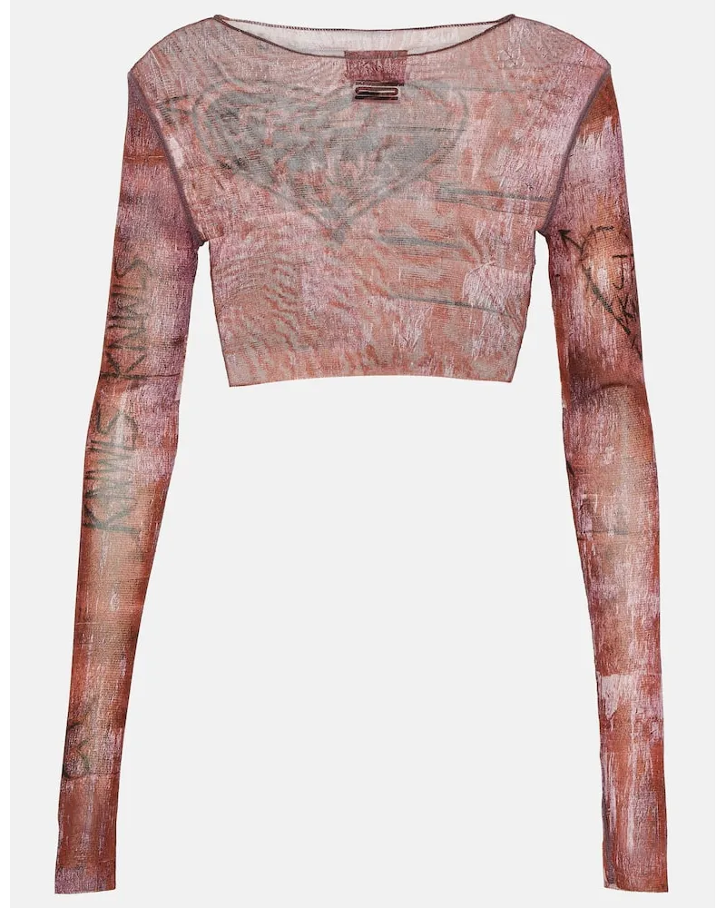 Jean Paul Gaultier X KNWLS Bedrucktes Cropped-Top aus Mesh Pink